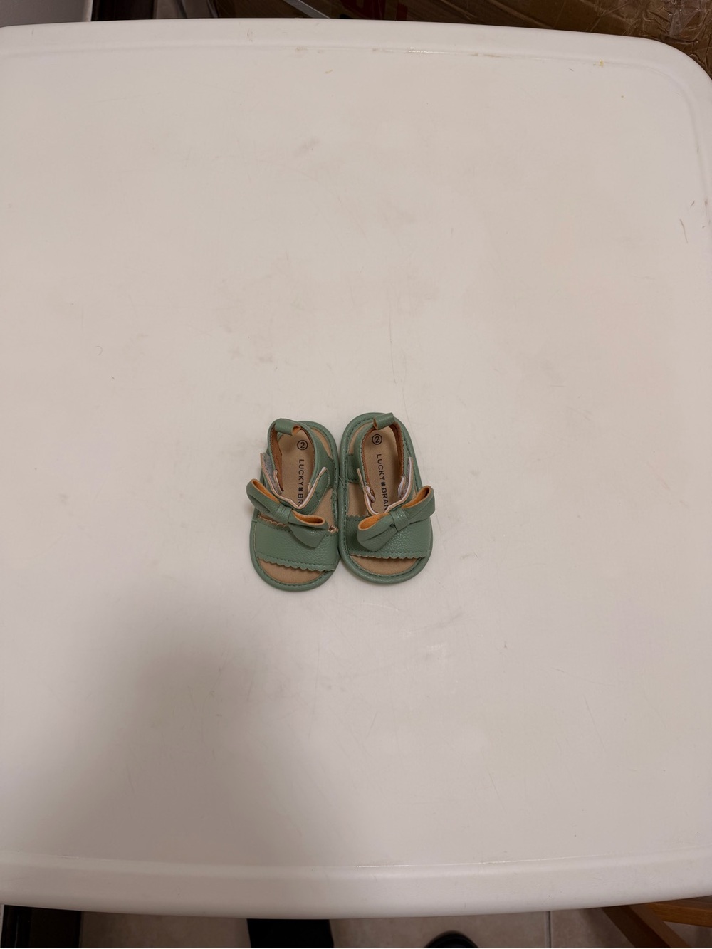 Lucky Brand Mint Green Baby Sandals with Bow and Tan Accent